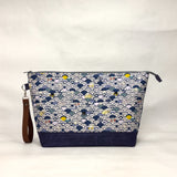 Ocean Waves Cats Navy XL Zipper Knitting Project Craft Bag with Detachable Leather Wrist Strap