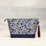 Ocean Waves Cats Navy XL Zipper Knitting Project Craft Bag with Detachable Leather Wrist Strap