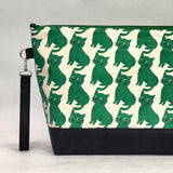Caught in the Cat XL Zipper Knitting Project Craft Bag with Detachable Leather Wrist Strap