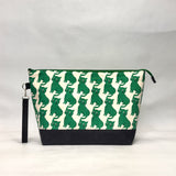 Caught in the Cat XL Zipper Knitting Project Craft Bag with Detachable Leather Wrist Strap