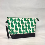 Caught in the Cat XL Zipper Knitting Project Craft Bag with Detachable Leather Wrist Strap