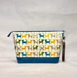 Simply Cats Blue Green Yellow XL Zipper Knitting Project Craft Bag with Detachable Leather Wrist Strap