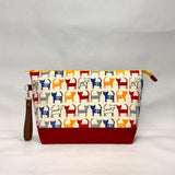 Simply Cats Red Yellow Royal XL Zipper Knitting Project Craft Bag with Detachable Leather Wrist Strap