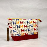 Simply Cats Red Yellow Royal XL Zipper Knitting Project Craft Bag with Detachable Leather Wrist Strap