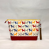 Simply Cats Red Yellow Royal XL Zipper Knitting Project Craft Bag with Detachable Leather Wrist Strap