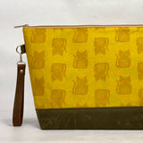 Maker Cats  Mustard XL Zipper Knitting Project Craft Bag with Detachable Leather Wrist Strap