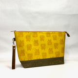 Maker Cats  Mustard XL Zipper Knitting Project Craft Bag with Detachable Leather Wrist Strap