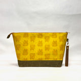 Maker Cats  Mustard XL Zipper Knitting Project Craft Bag with Detachable Leather Wrist Strap