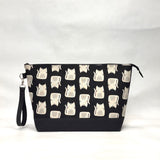 Maker Cats Black XL Zipper Knitting Project Craft Bag with Detachable Leather Wrist Strap