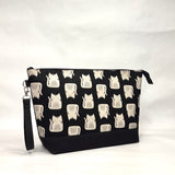 Maker Cats Black XL Zipper Knitting Project Craft Bag with Detachable Leather Wrist Strap