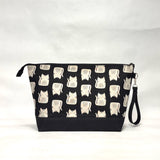 Maker Cats Black XL Zipper Knitting Project Craft Bag with Detachable Leather Wrist Strap