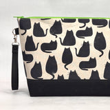 Whiskers Cats XL Zipper Knitting Project Craft Bag with Detachable Leather Wrist Strap