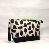 Whiskers Cats XL Zipper Knitting Project Craft Bag with Detachable Leather Wrist Strap