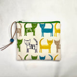 Simply Cats Blue Green Yellow Padded Zipper Pouch / Coin Purse / Gadget / Cosmetic Bag