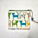 Simply Cats Blue Green Yellow Padded Zipper Pouch / Coin Purse / Gadget / Cosmetic Bag