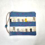 Fishing Cats Teal Padded Zipper Pouch / Coin Purse / Gadget / Cosmetic Bag