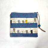 Fishing Cats Teal Padded Zipper Pouch / Coin Purse / Gadget / Cosmetic Bag