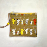 Train Ride Cats Olive Padded Zipper Pouch / Coin Purse / Gadget / Cosmetic Bag