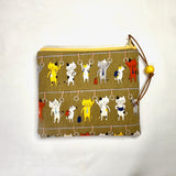 Train Ride Cats Olive Padded Zipper Pouch / Coin Purse / Gadget / Cosmetic Bag
