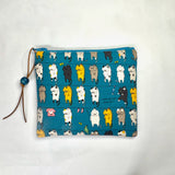 Laundry Cats Teal Padded Zipper Pouch / Coin Purse / Gadget / Cosmetic Bag
