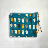 Laundry Cats Teal Padded Zipper Pouch / Coin Purse / Gadget / Cosmetic Bag