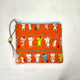 Train Ride Cats Orange Padded Zipper Pouch / Coin Purse / Gadget / Cosmetic Bag