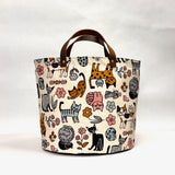 Scandinavian Cats Black Oval Bottom Knitting Craft Tote Bag