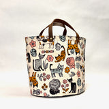 Scandinavian Cats Black Oval Bottom Knitting Craft Tote Bag