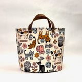 Scandinavian Cats Black Oval Bottom Knitting Craft Tote Bag