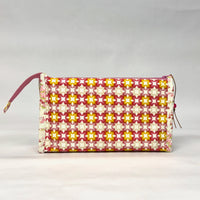 Flower Plaid Raspberry Vinyl Front Medium Zipper Knitting Project Craft Bag