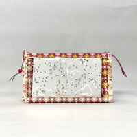 Flower Plaid Raspberry Vinyl Front Medium Zipper Knitting Project Craft Bag
