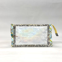 Grey Batik Vinyl Front Medium Zipper Knitting Project Craft Bag