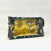 Floating Flowers Navy Vinyl Front Medium Zipper Knitting Project Craft Bag