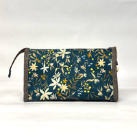 Floating Flowers Navy Vinyl Front Medium Zipper Knitting Project Craft Bag