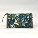Floating Flowers Navy Vinyl Front Medium Zipper Knitting Project Craft Bag