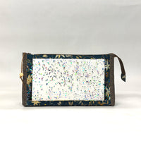 Floating Flowers Navy Vinyl Front Medium Zipper Knitting Project Craft Bag