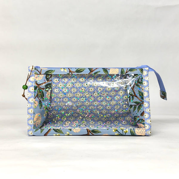 Peonies Blue Vinyl Front Medium Zipper Knitting Project Craft Bag
