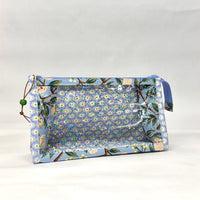 Peonies Blue Vinyl Front Medium Zipper Knitting Project Craft Bag