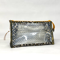 Inflorescence Black Vinyl Front Medium Zipper Knitting Project Craft Bag