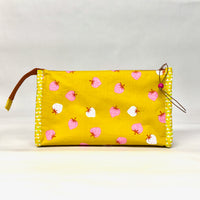 Strawberries Goldenrod Vinyl Front Medium Zipper Knitting Project Craft Bag