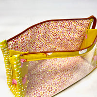 Strawberries Goldenrod Vinyl Front Medium Zipper Knitting Project Craft Bag