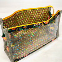 Poppy Fields Black Vinyl Front Medium Zipper Knitting Project Craft Bag