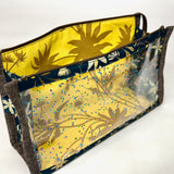 Floating Flowers Navy Vinyl Front Medium Zipper Knitting Project Craft Bag