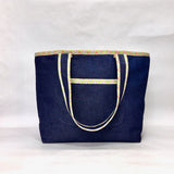 Green Floral Trim Denim Pocket XL BIG Tote Bag / Beach Bag