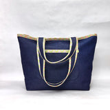 Green Floral Trim Denim Pocket XL BIG Tote Bag / Beach Bag