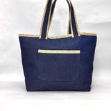 Green Floral Trim Denim Pocket XL BIG Tote Bag / Beach Bag