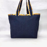 Mustard Floral Trim Laundered Denim Pocket XL BIG Tote Bag / Beach Bag