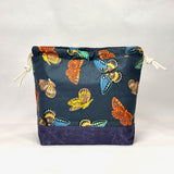 Butterflies Navy Large Drawstring Knitting Project Craft Bag
