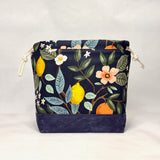 Citrus Grove Navy Large Drawstring Knitting Project Craft Bag