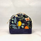 Citrus Grove Navy Large Drawstring Knitting Project Craft Bag